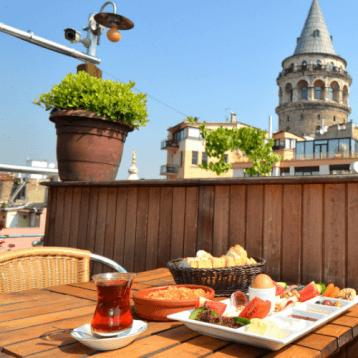 Layover in Turkey- Konak Cafe Istanbul for splendid views of Galata Tower.